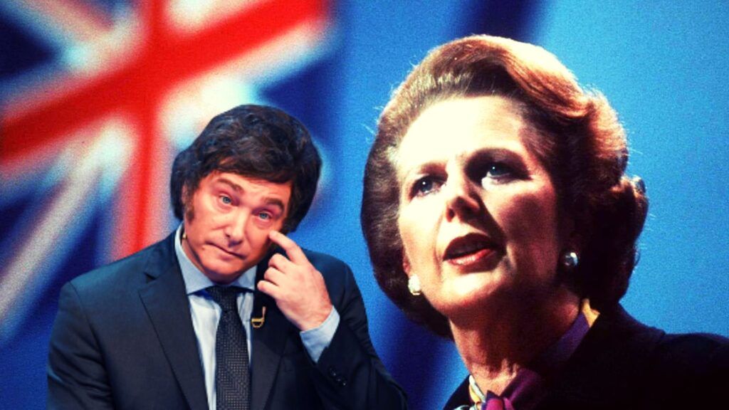 Montaje editorial con Javier Milei y Margaret Thatcher.