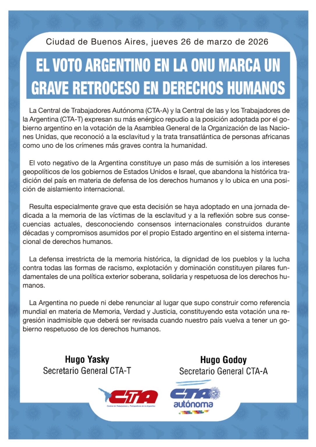 El voto argentino en la ONU marca un grave retroceso en derechos ...